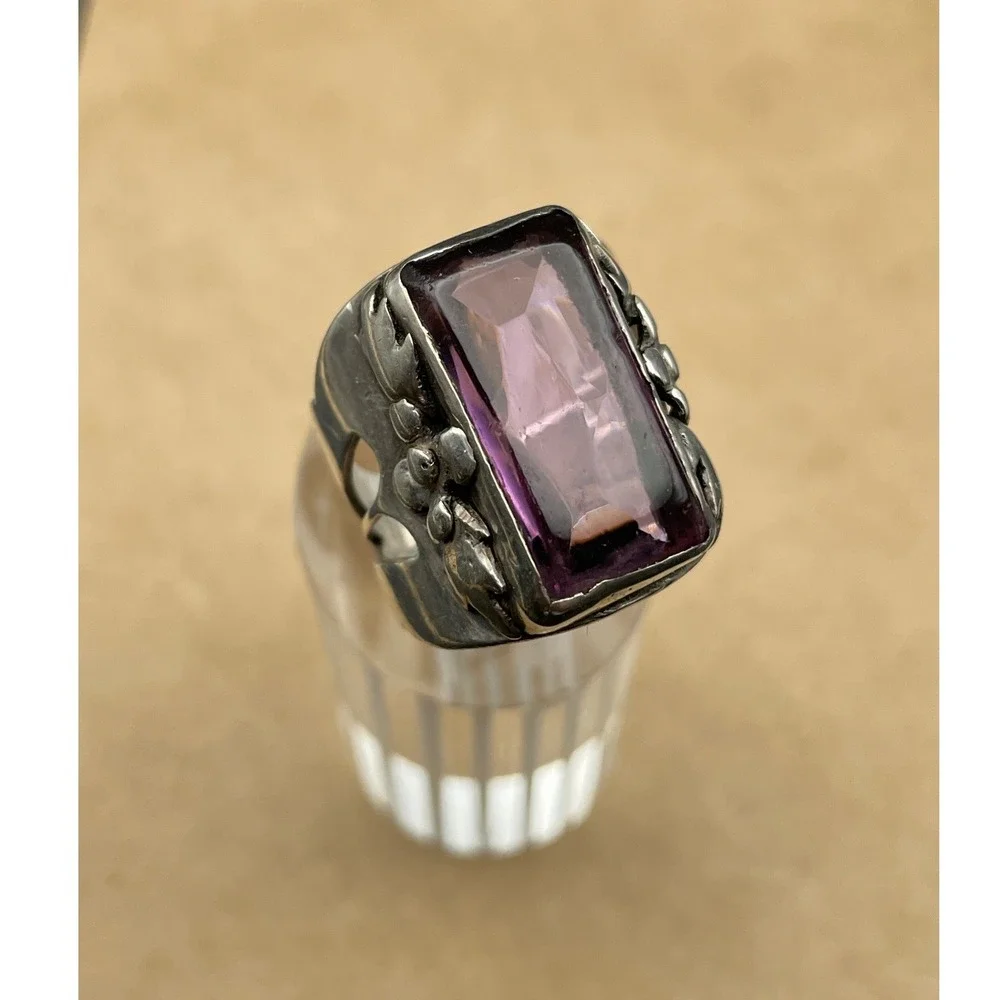 Sterling Silver‎ Purple Stone Floral Ring Large Statement